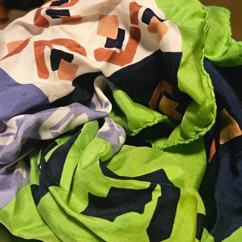 Christian Dior circa 1970 Silk Scarf Green Blue Geometric Abstract Square. EUC.